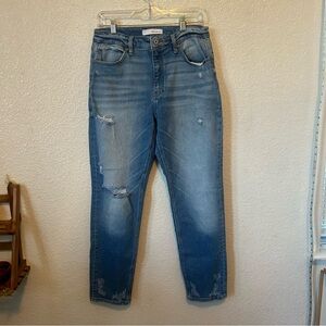 KanCan distressed light wash mom style straight leg denim jeans